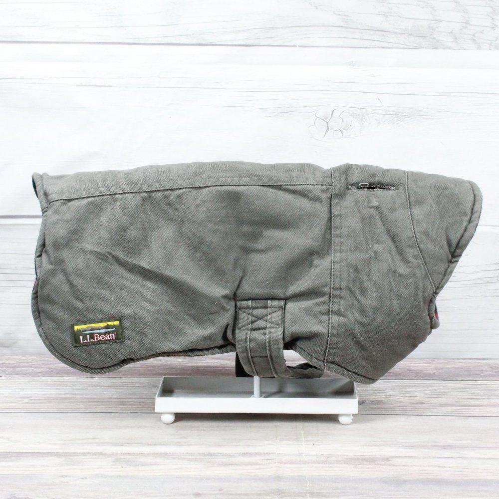 LL BEAN Pets Olive 100% Cotton Reversible Flannel Lined Field Coat Size M